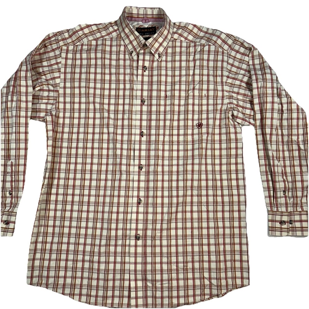 Ariat Pro Series Long Sleeve Button Down Windowpane Gingham Check Plaid Mens L - Picture 4 of 10